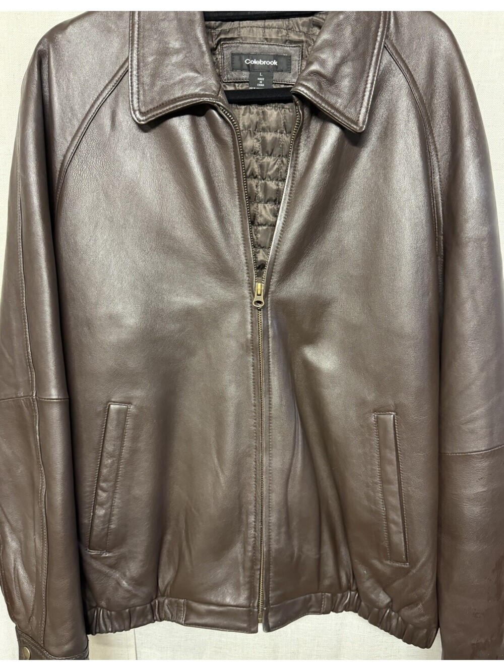 Colebrook Mens Brown Leather Bomber Jacket Size Large